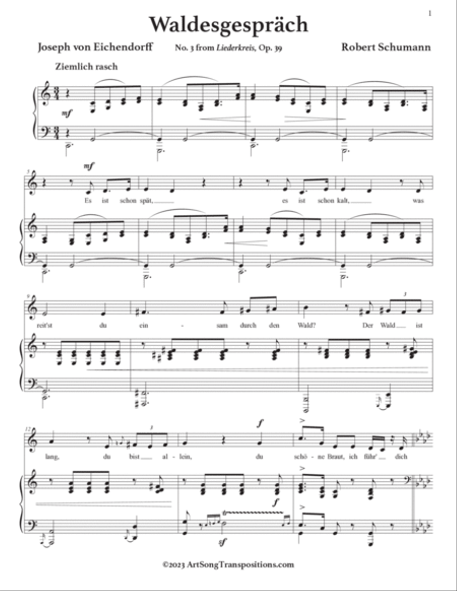 SCHUMANN: Waldesgespräch, Op. 39 no. 3 (transposed to C major) Voice scores gallery preview page 2