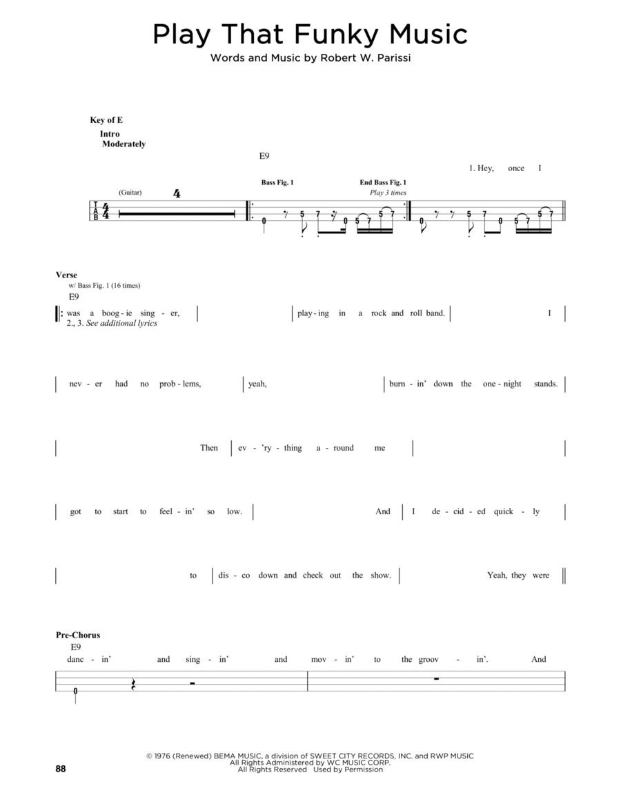 Play That Funky Music Play That Funky Music Bass Guitar scores gallery preview page 1