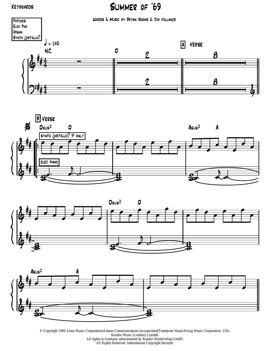 Summer Of '69 Piano scores gallery preview page 1