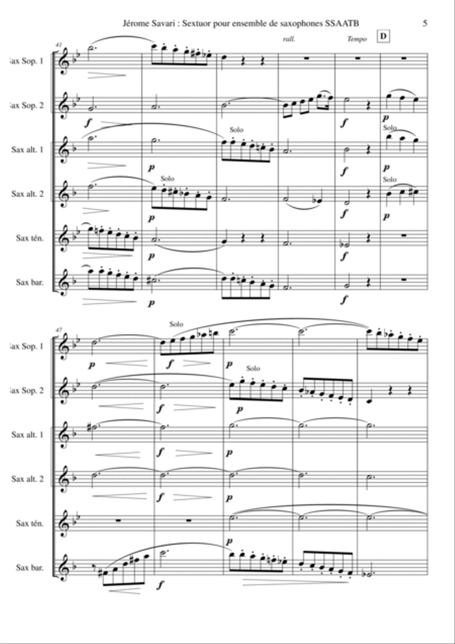 Jérôme Savari: Sextet for SSAATB saxophone sextet SSAATB scores gallery preview page 5
