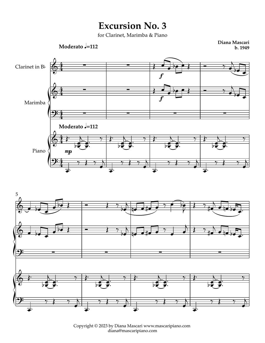 Excursion No. 3 for Clarinet, Marimba and Piano Chamber Music scores gallery preview page 2
