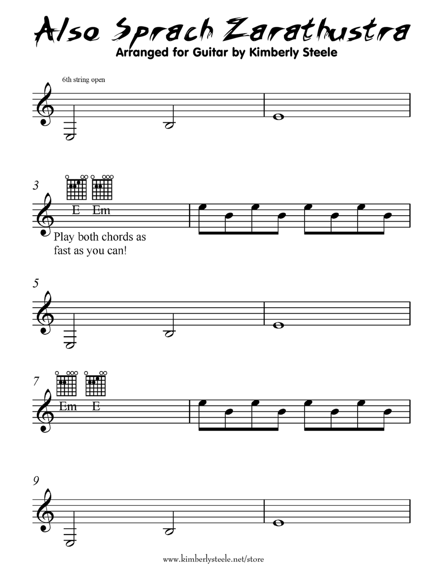 Also Sprach Zarathustra for Beginning Electric Guitar Solo Electric Guitar scores gallery preview page 1