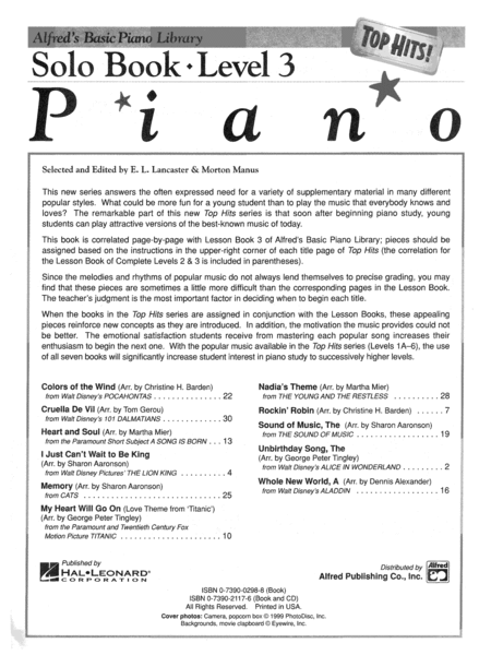Alfred's Basic Piano Library Top Hits! Solo Book & CD, Book 3 image number null
