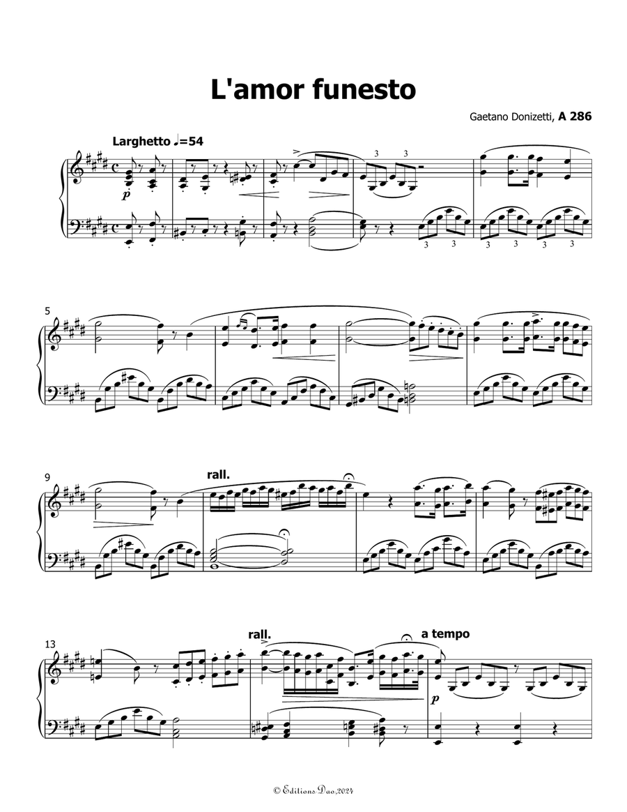 L'amor funesto, by Donizetti, in E Major Piano, Vocal scores gallery preview page 3
