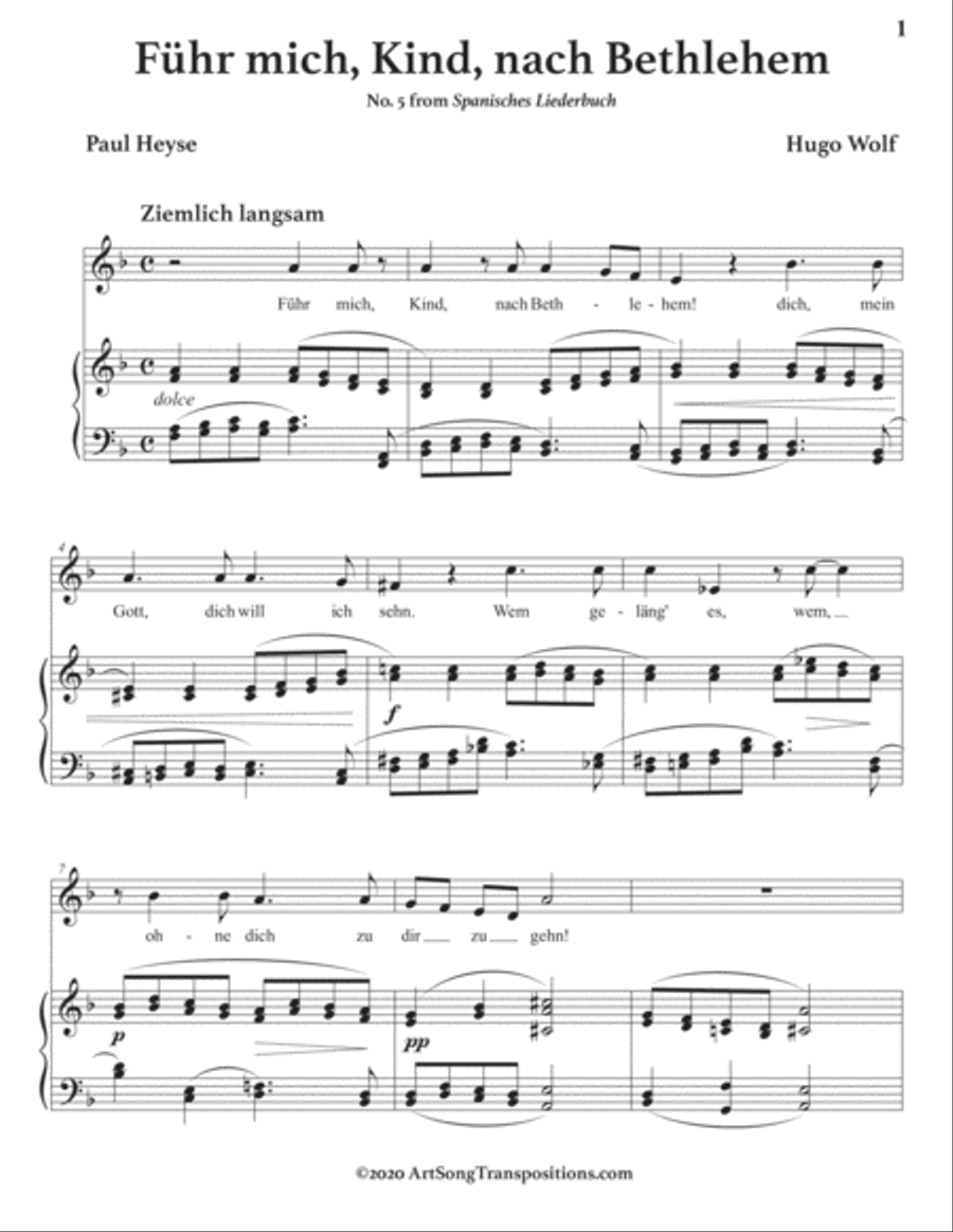WOLF: Führ mich, Kind, nach Bethlehem (transposed to F major) Voice scores gallery preview page 2
