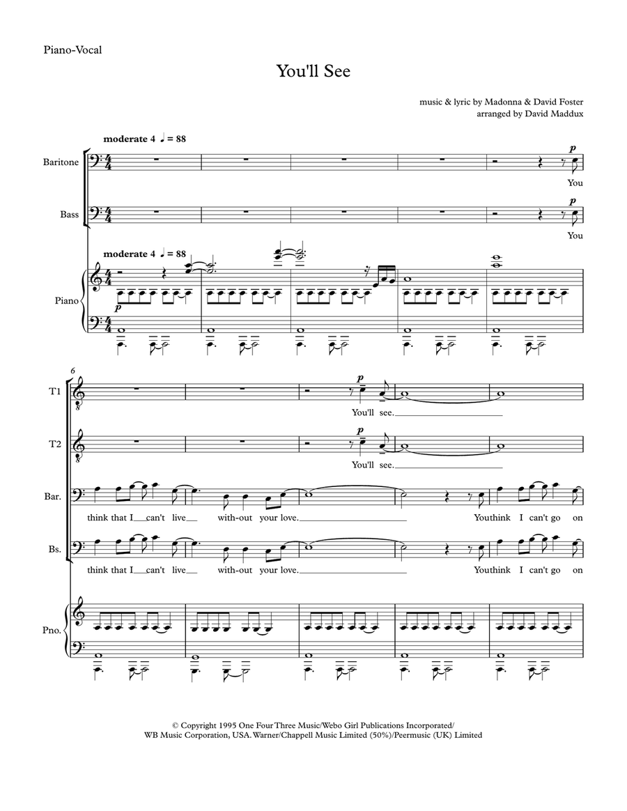 You'll See by Madonna TTBB - Digital Sheet Music