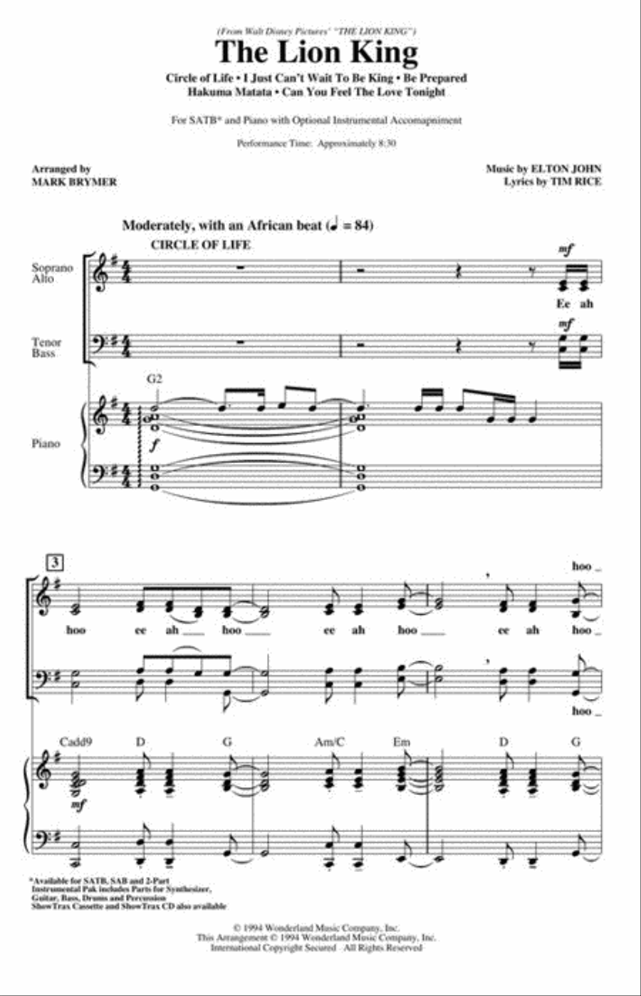 The Lion King (Medley) 4-Part scores gallery preview page 3
