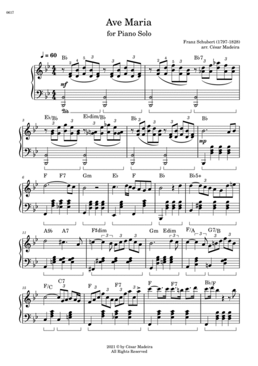 Ave Maria by Schubert - Piano Solo - W/Chords (Full Score) image number null