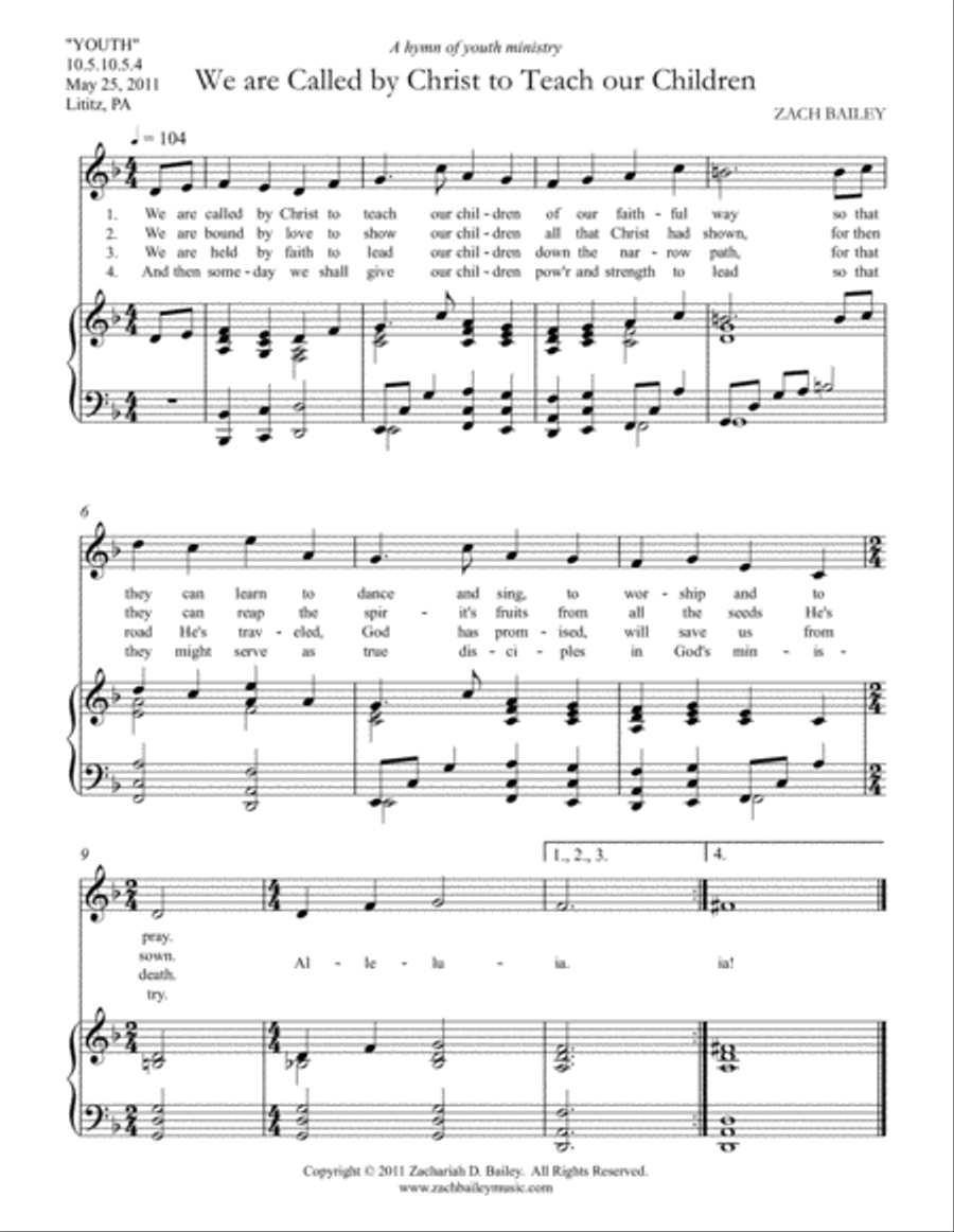 We Are Called by Christ to Teach Our Children Unison Choir scores gallery preview page 1