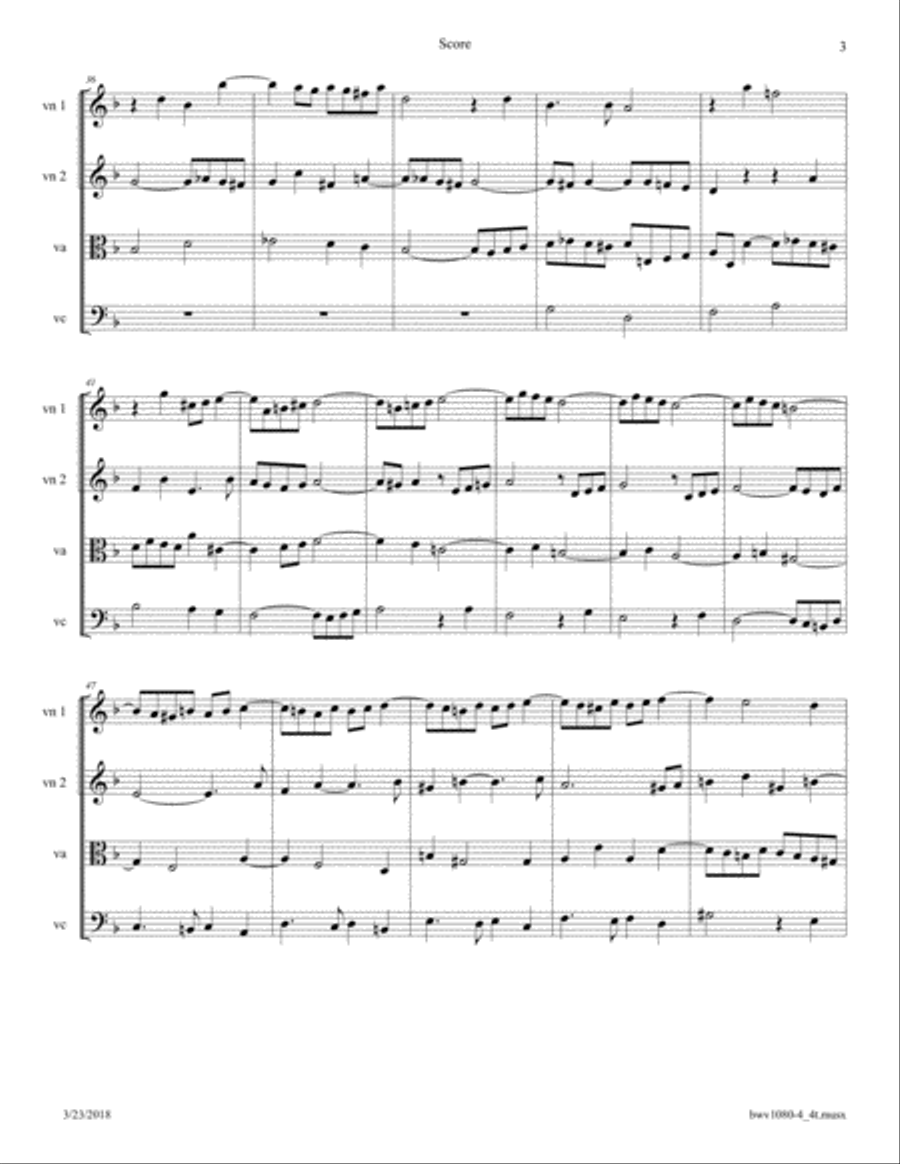 Bach: The Art of Fugue (BWV 1080), Fugue No. 4 Arranged for String Quartet String Quartet scores gallery preview page 3
