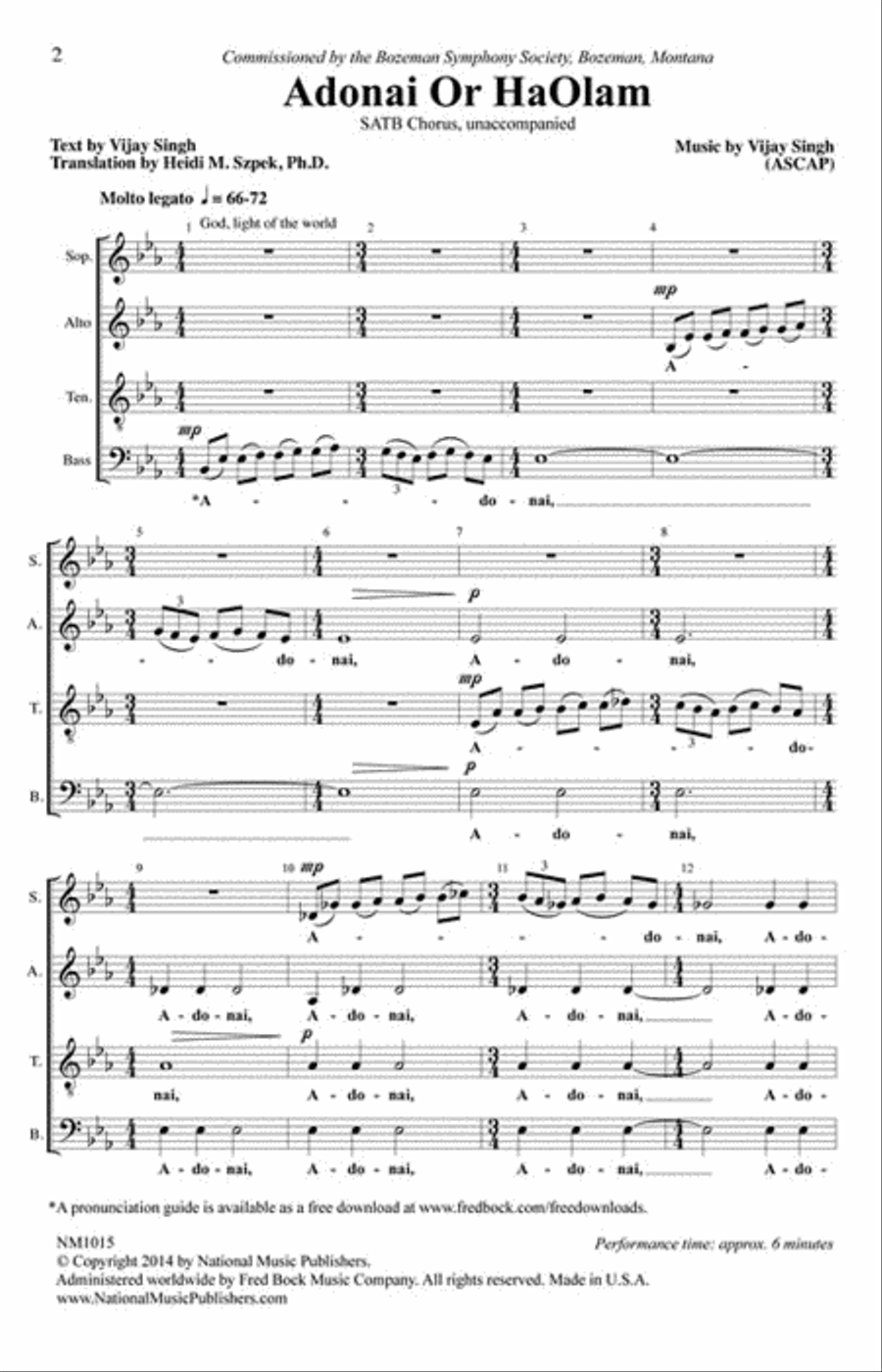 Adonai 'Or Ha-'Olam 4-Part scores gallery preview page 2