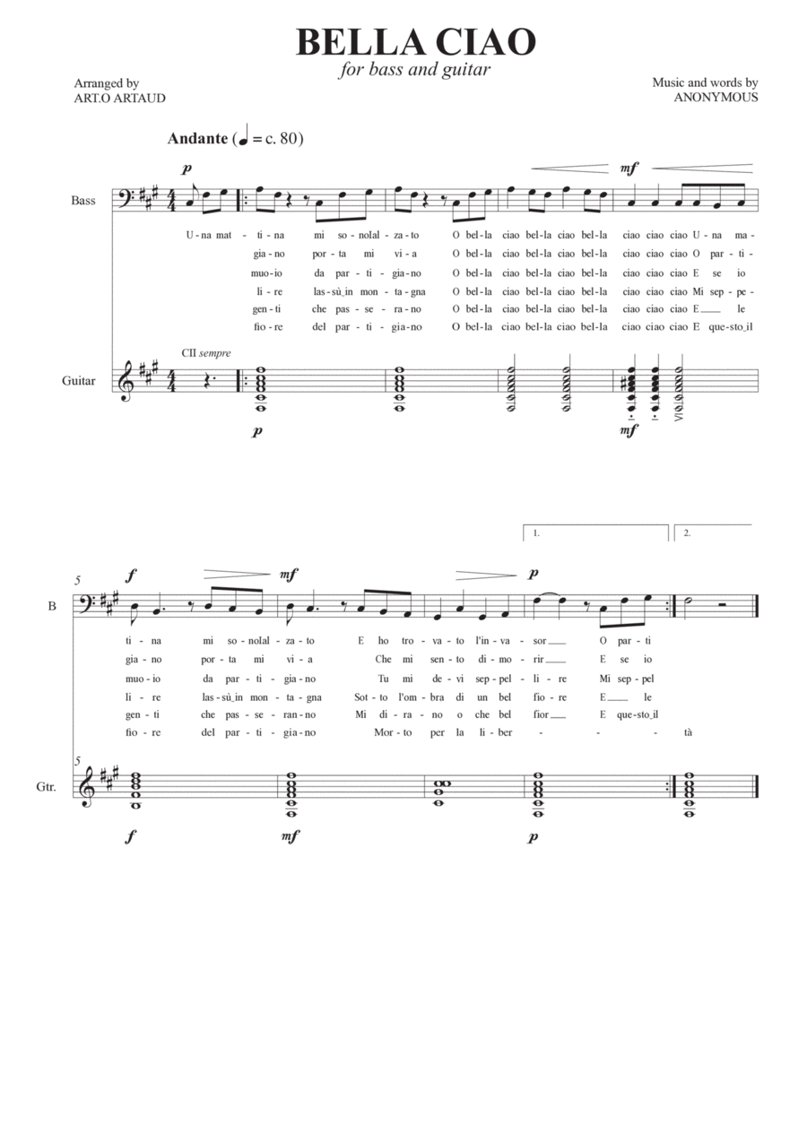 Bella Ciao Bass Voice scores gallery preview page 1