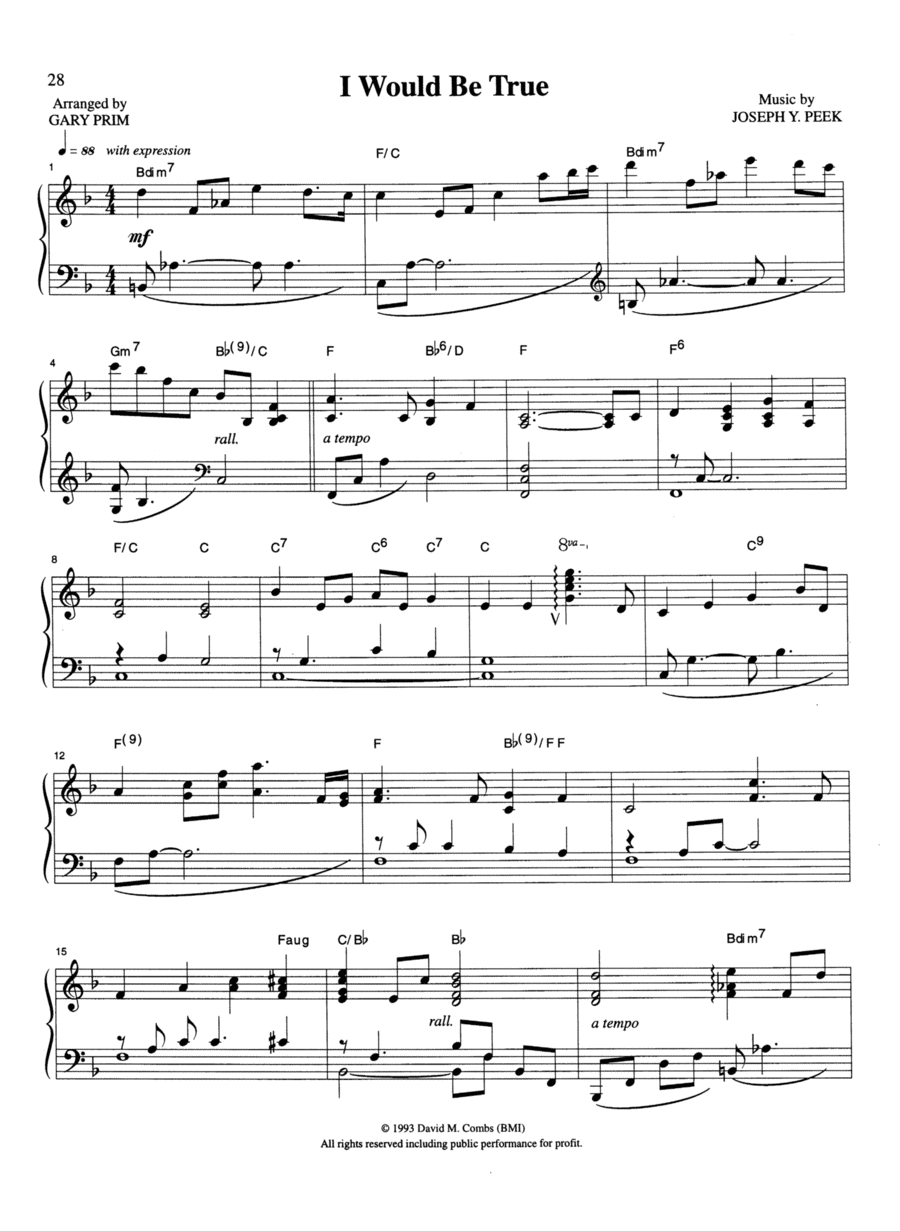I Would Be True Piano Solo scores gallery preview page 1