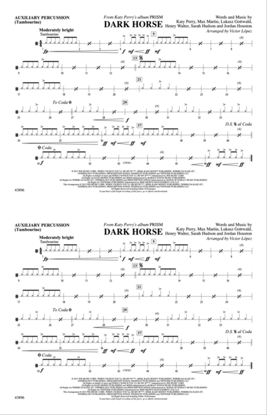 Dark Horse: Auxiliary Percussion Marching Band scores gallery preview page 1