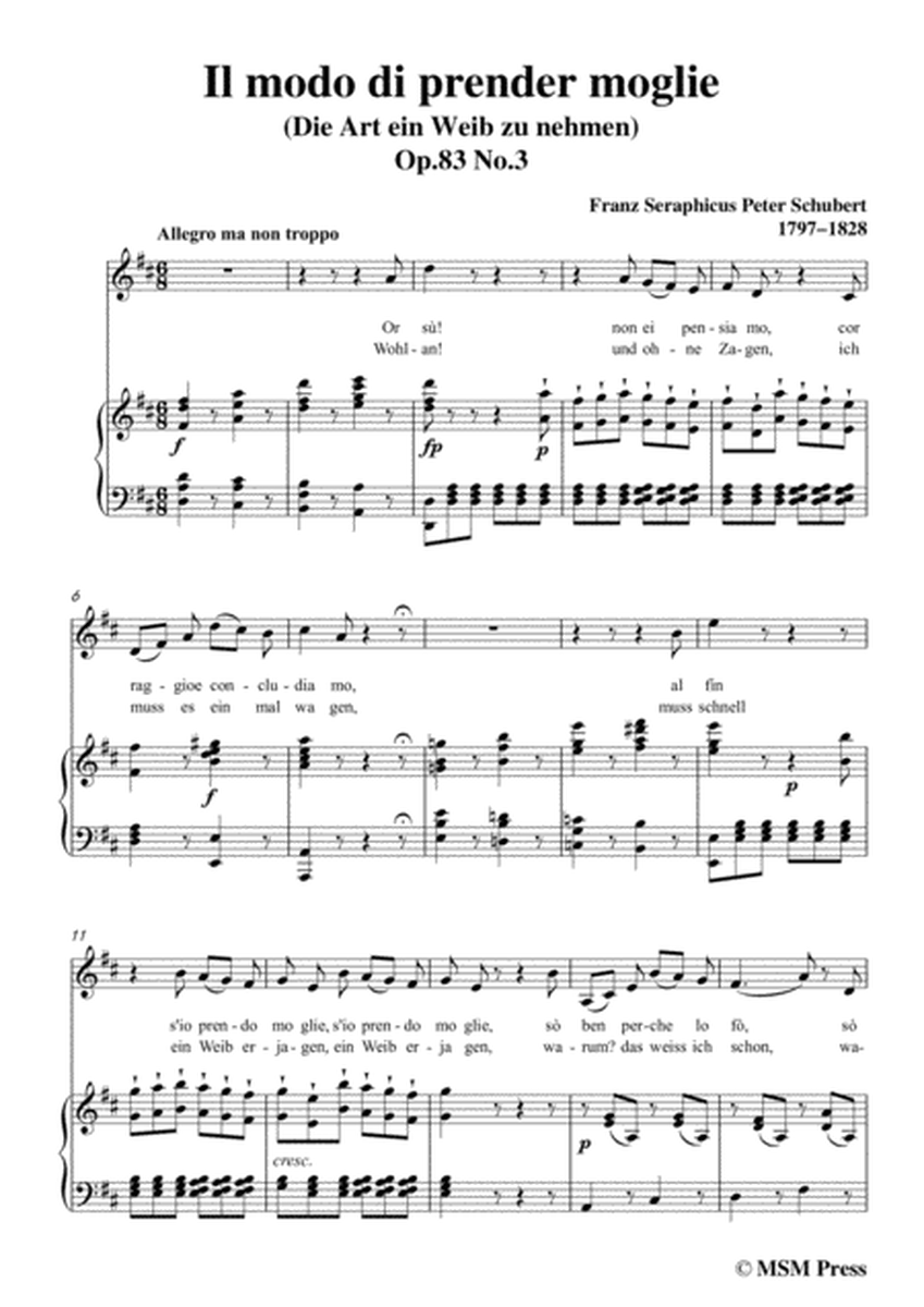 Schubert-Il modo di prender moglie,Op.83 No.3,in D Major,for Voice&Piano image number null