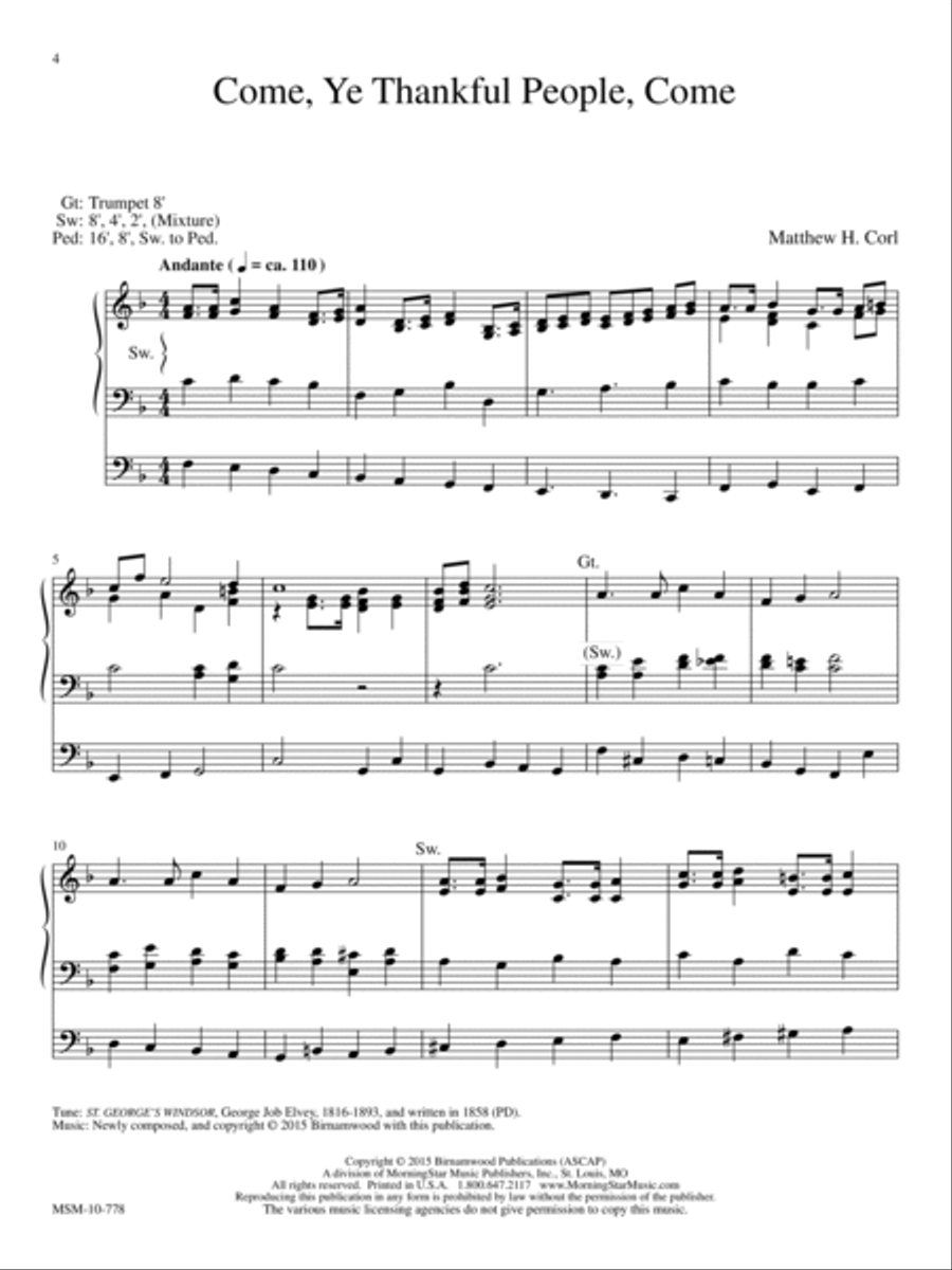 Come, Ye Thankful People, Come: Four Thanksgiving Preludes for Organ Organ Solo scores gallery preview page 3