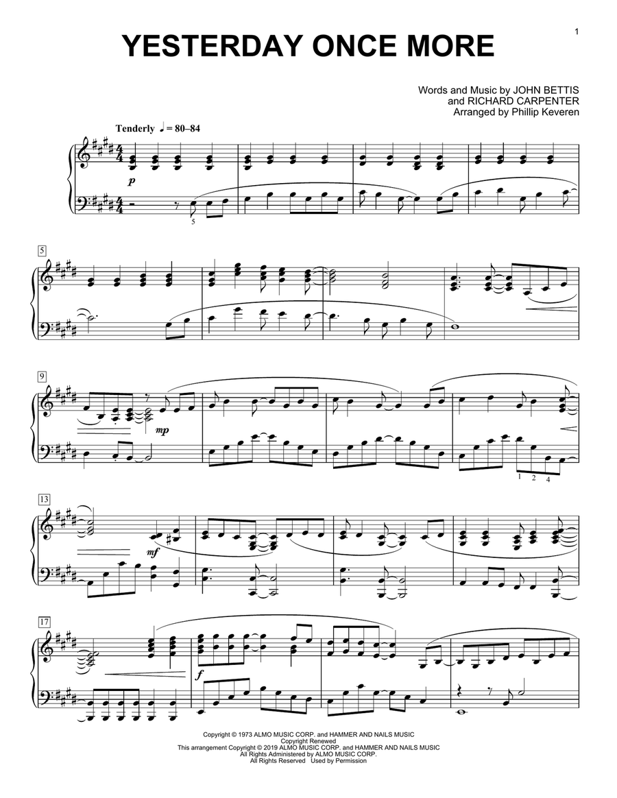 Yesterday Once More (arr. Phillip Keveren) Piano Solo scores gallery preview page 1