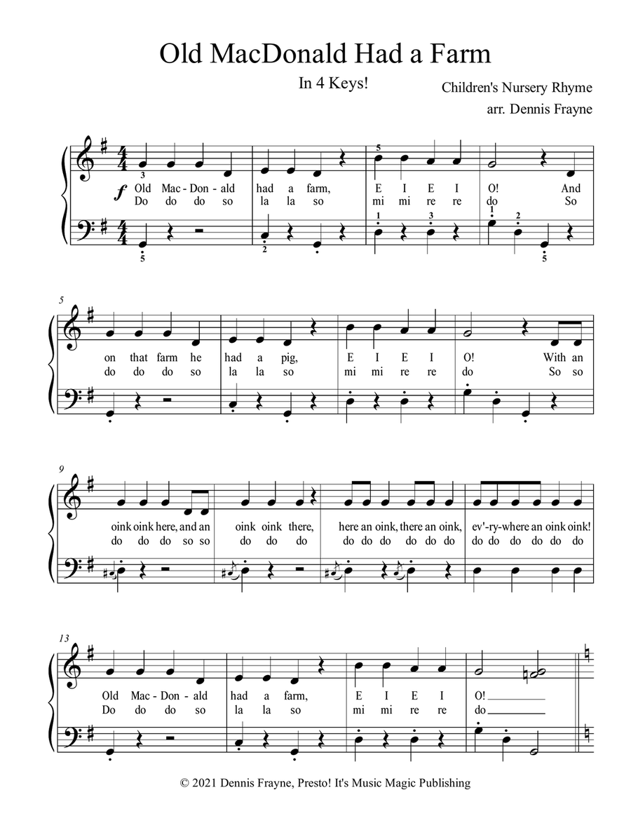 Old MacDonald Had a Farm (In 4 Keys!) Piano, Vocal scores gallery preview page 1