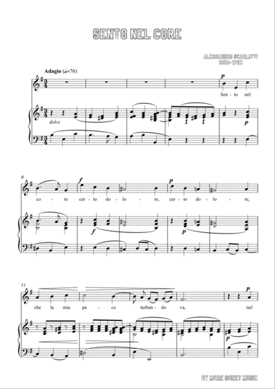 Scarlatti-Sento nel core in e minor,for Voice and Piano Voice Solo scores gallery preview page 3