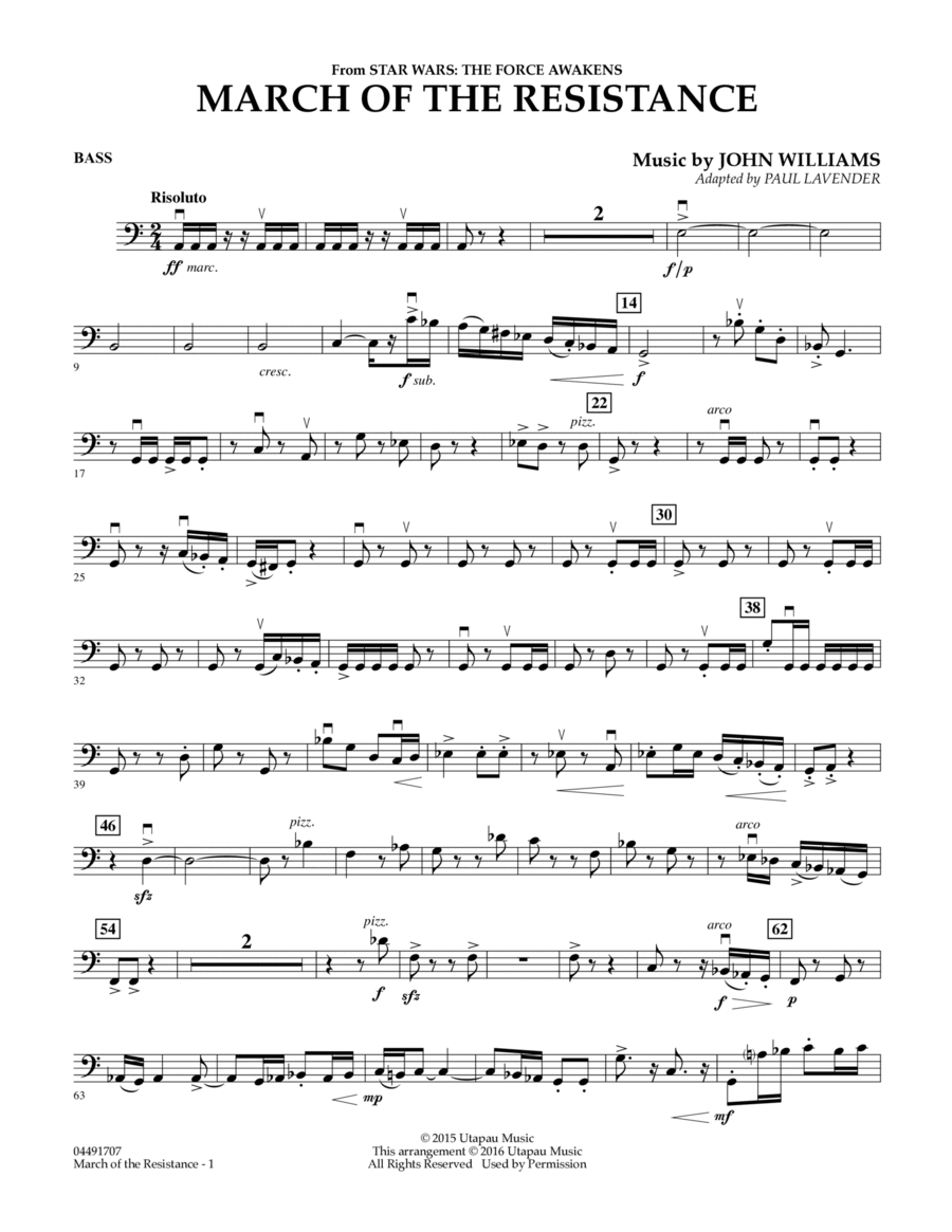 March of the Resistance (from Star Wars: The Force Awakens) - Bass Part scores gallery preview page 1