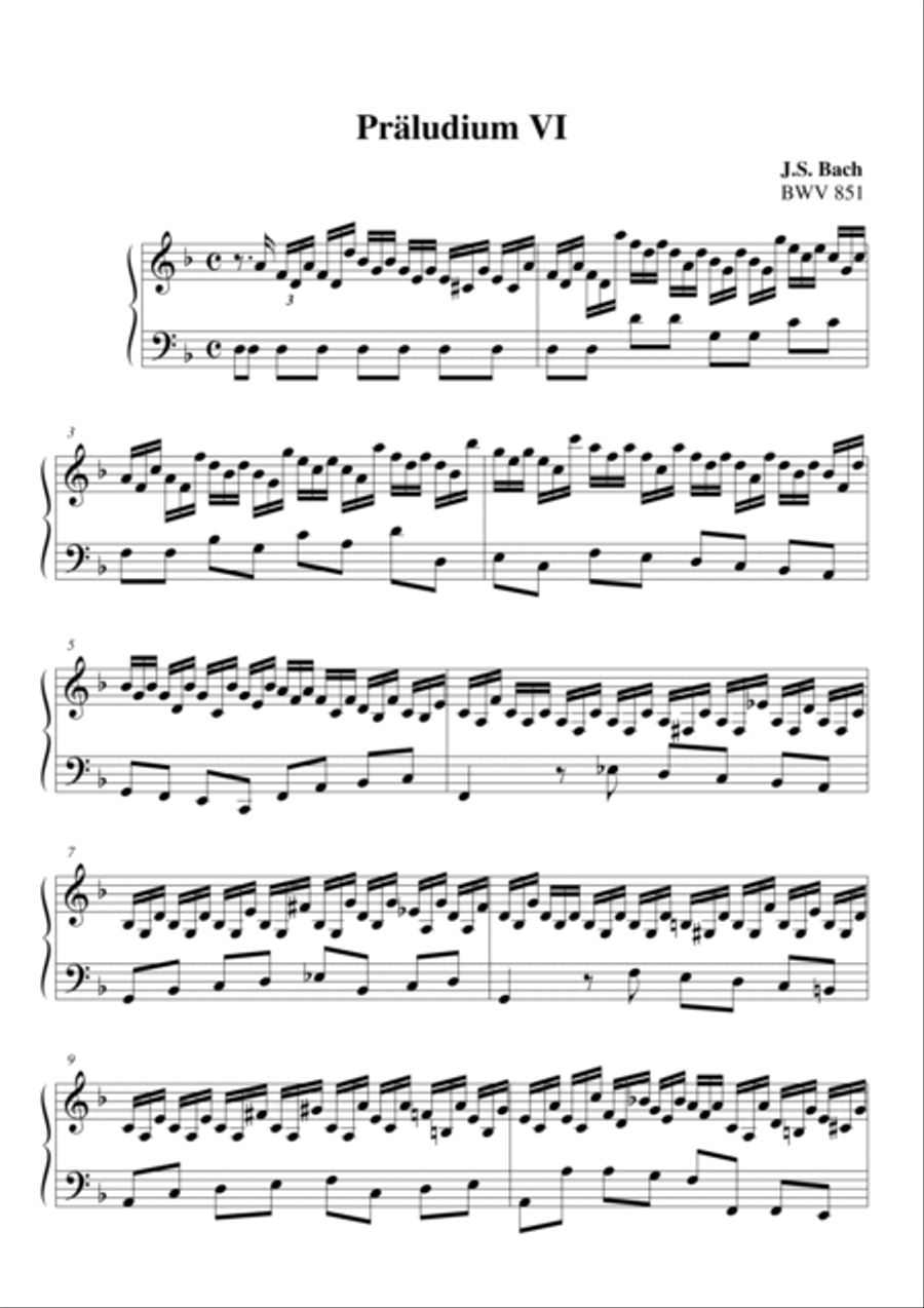 Bach-Prelude No. 6 in D minor, BWV 851 Piano Solo scores gallery preview page 2