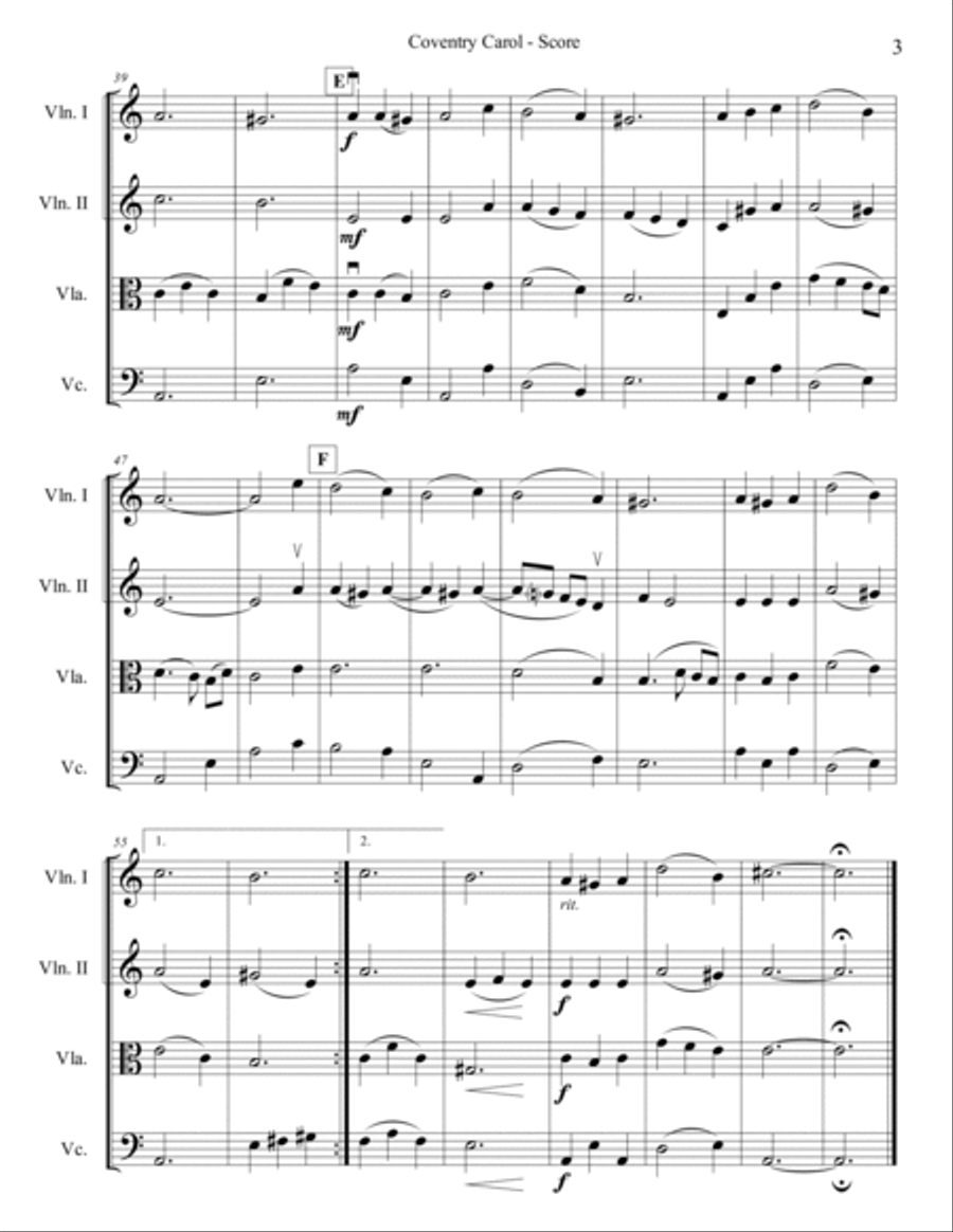 Coventry Carol for String Quartet String Quartet scores gallery preview page 3