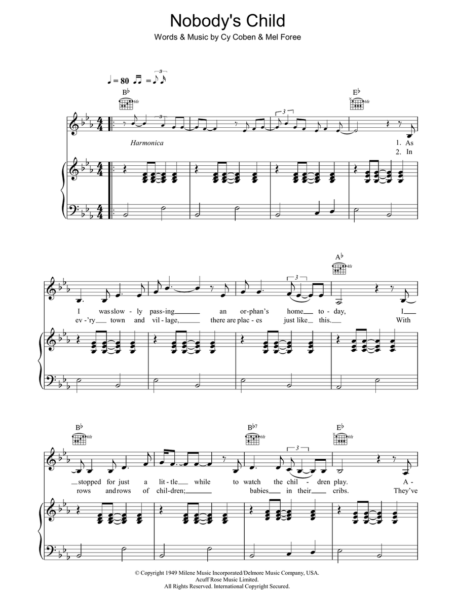 Nobody's Child Piano, Vocal, Guitar scores gallery preview page 1
