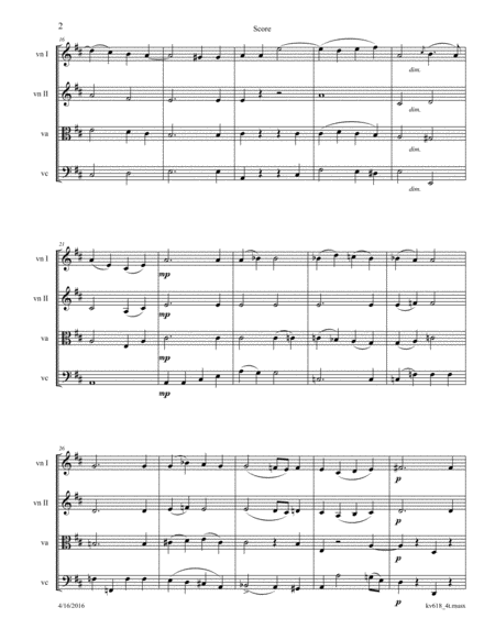 Mozart: Ave verum corpus (KV 618) arranged for String Quartet image number null