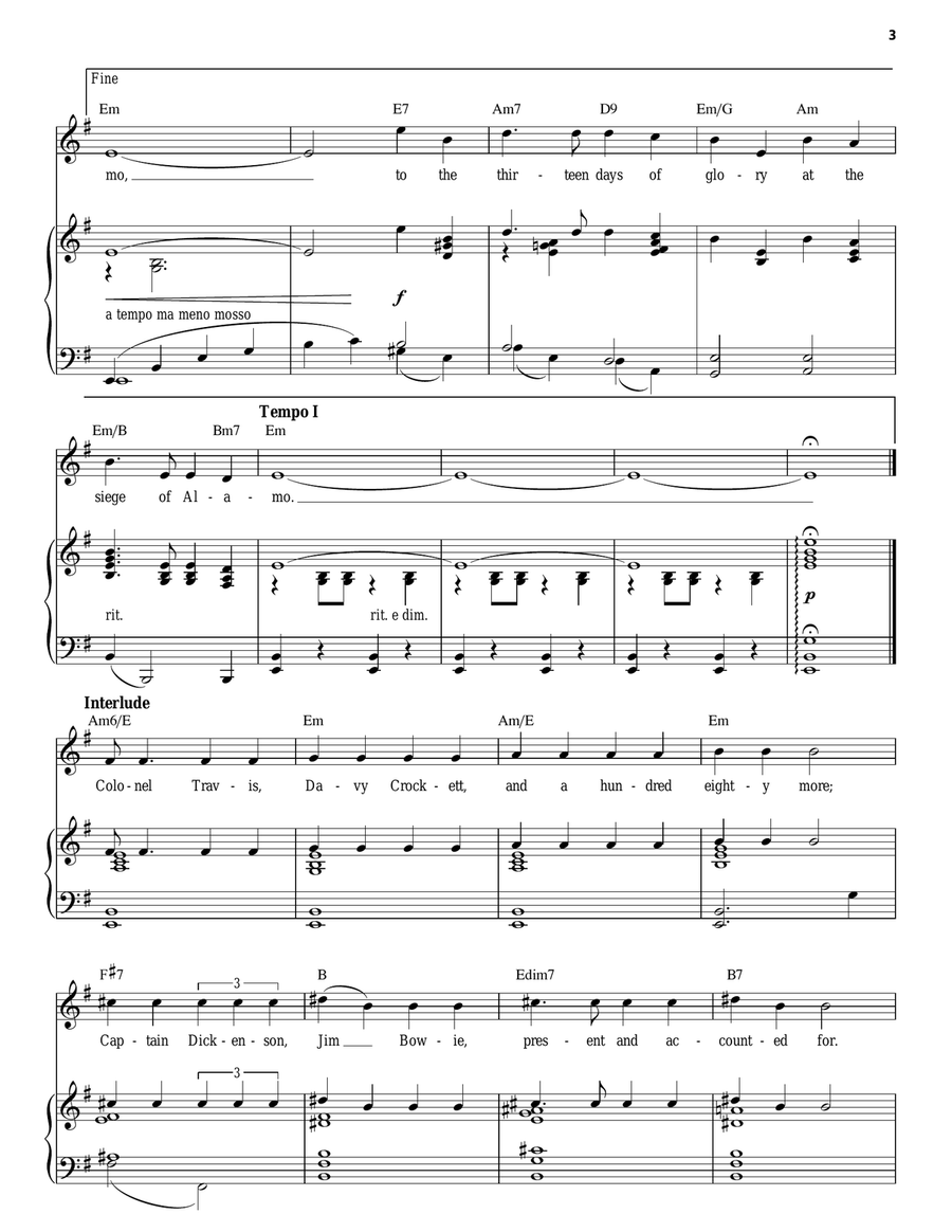 Ballad Of The Alamo Piano, Vocal, Guitar scores gallery preview page 3