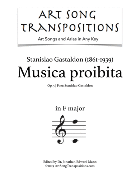 GASTALDON: Musica proibita, Op. 5 (transposed to F major)