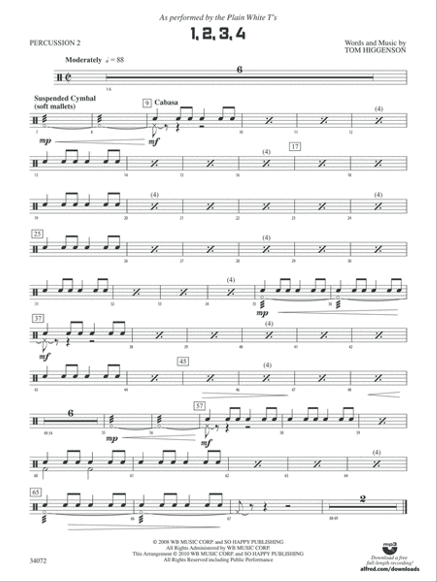 1, 2, 3, 4: 2nd Percussion Concert Band scores gallery preview page 1