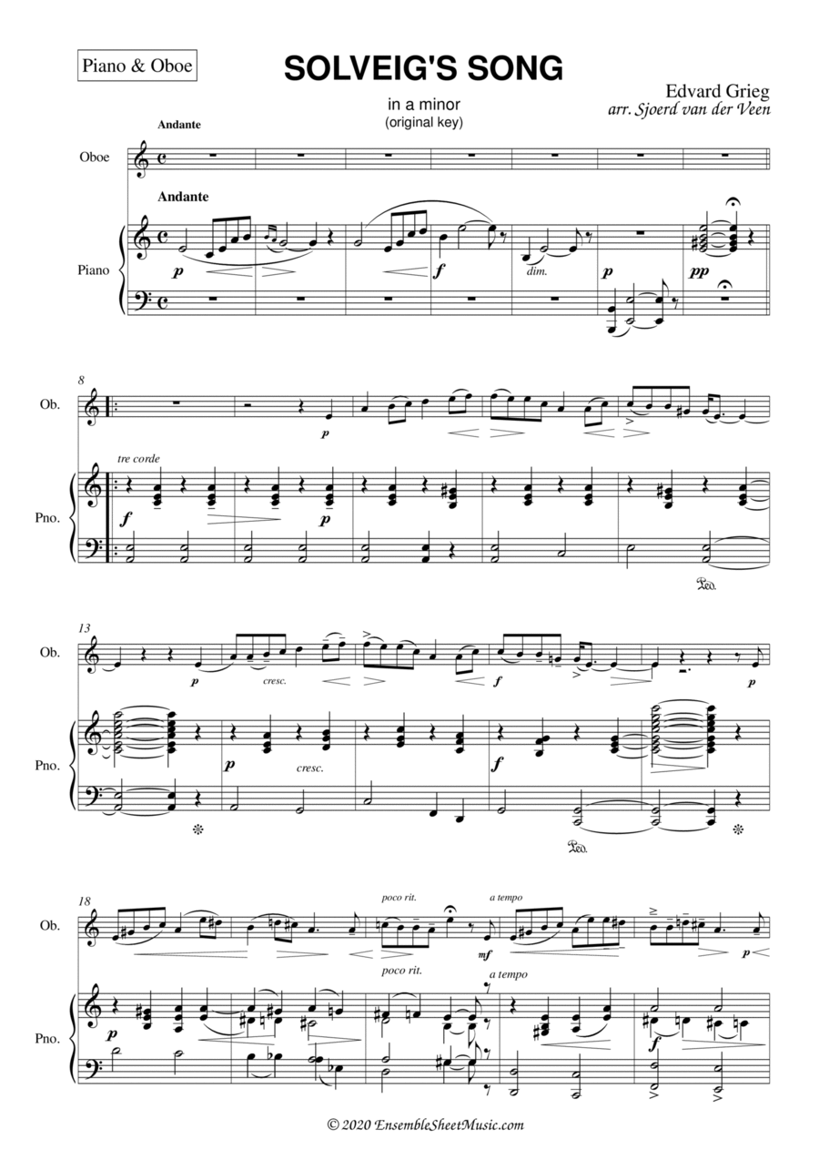 Solveig's Song for Piano & Oboe Piano scores gallery preview page 1