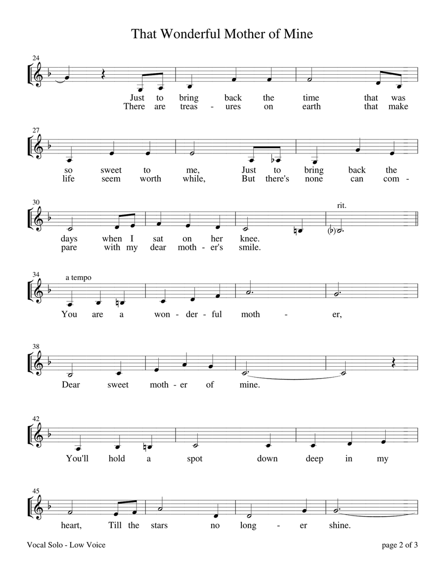 That Wonderful Mother of Mine - Low Voice (Vocal Solo with Piano Accompaniment) Piano, Vocal scores gallery preview page 2