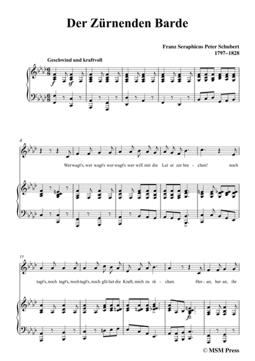 Schubert-Der Zürnenden Barde,in f minor,for Voice&Piano image number null
