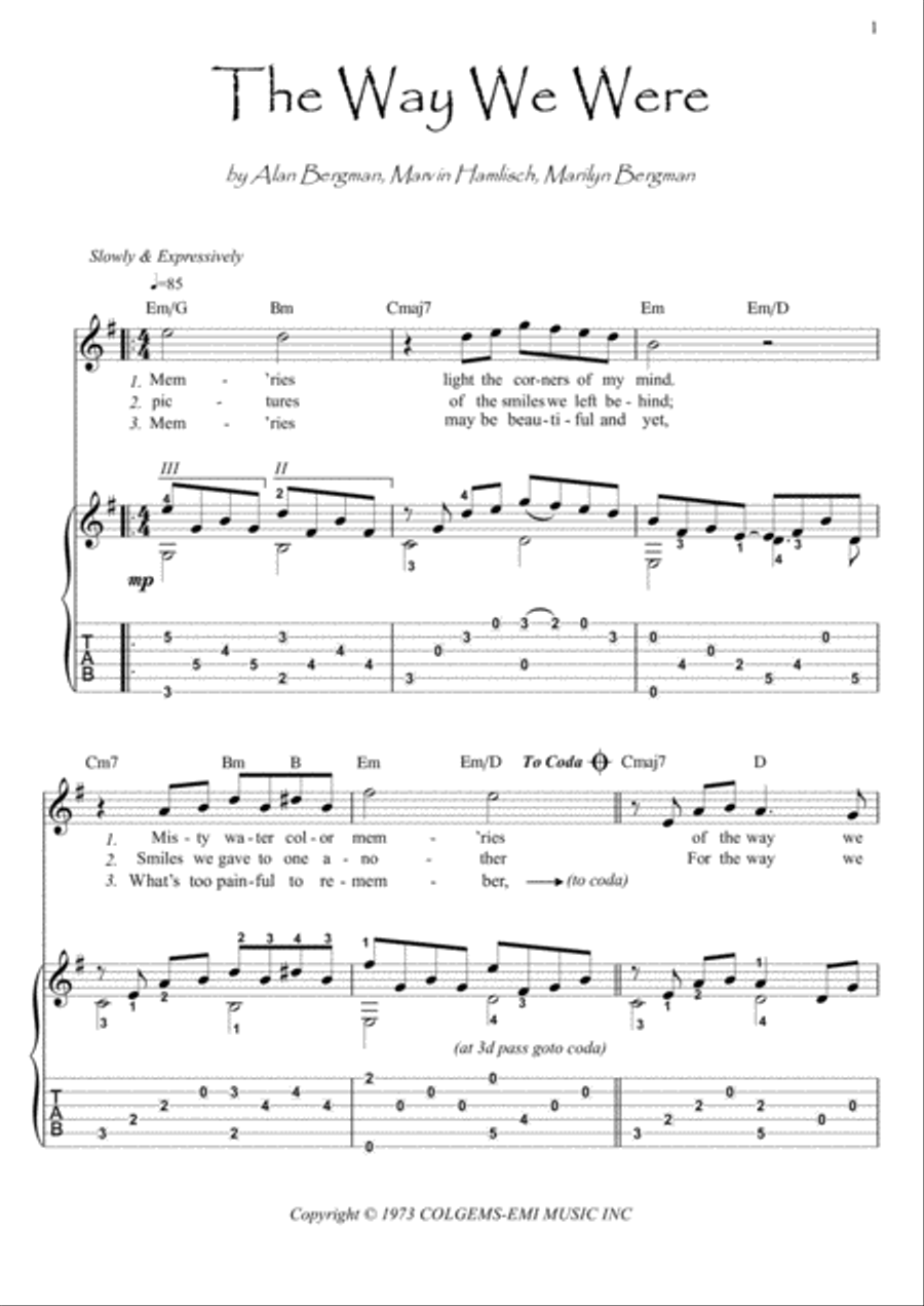 The Way We Were Electric Guitar scores gallery preview page 1