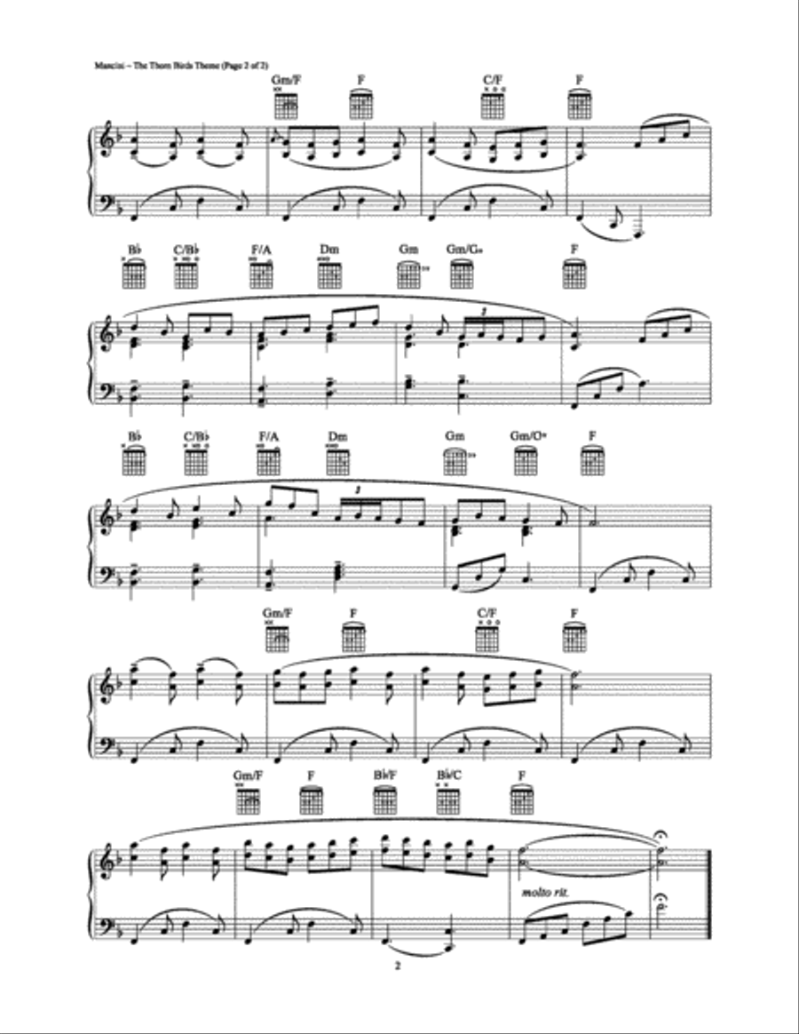 The Thorn Birds Theme Piano Solo scores gallery preview page 2
