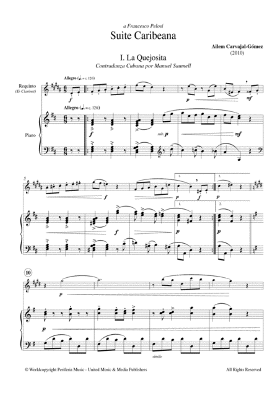 Suite Caribeana for E-flat Clarinet and Piano E-Flat Clarinet scores gallery preview page 2