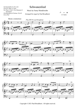 Book cover for Schwanenlied (Swan Song) Opus 1, No. 1 by Fanny Mendelssohn (Fanny Hershel), pipe organ arrangement