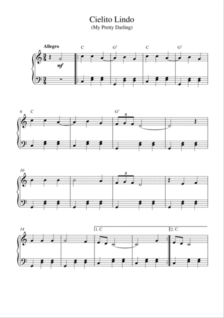 Cielito Lindo (My Pretty Darling) Piano Method scores gallery preview page 1