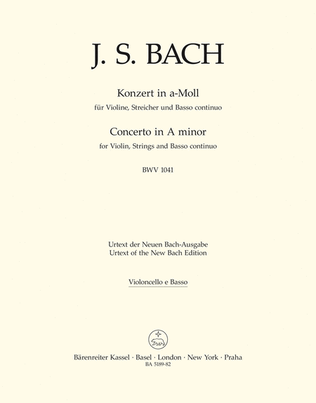 Book cover for Concerto for Violin, Strings and Basso continuo a minor BWV 1041