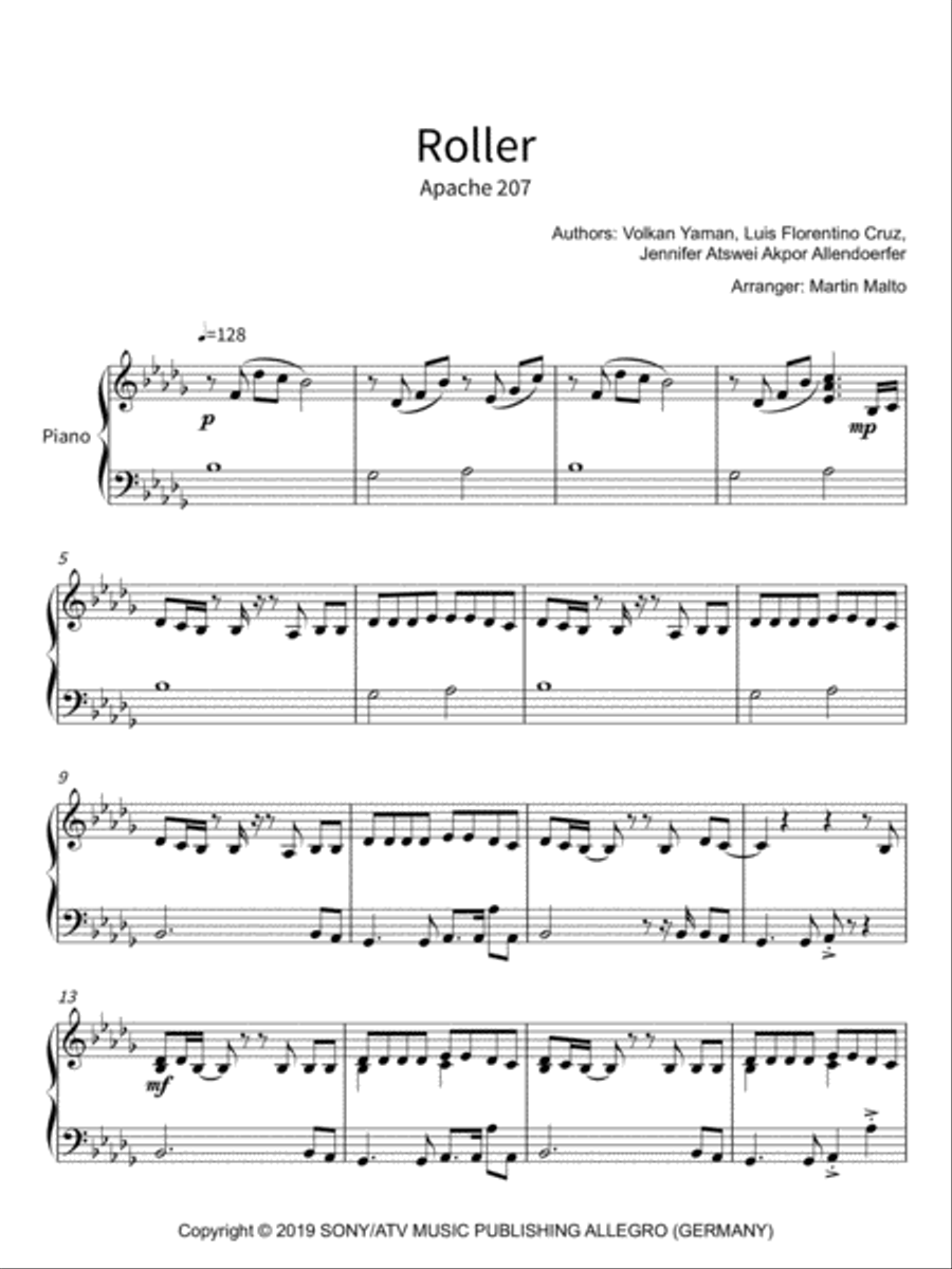 Roller Roller Piano Solo scores gallery preview page 1