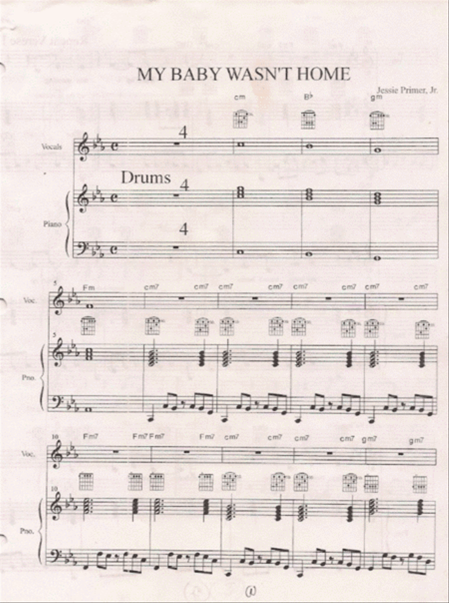 My Baby Wasn't Home Piano, Vocal, Guitar scores gallery preview page 1