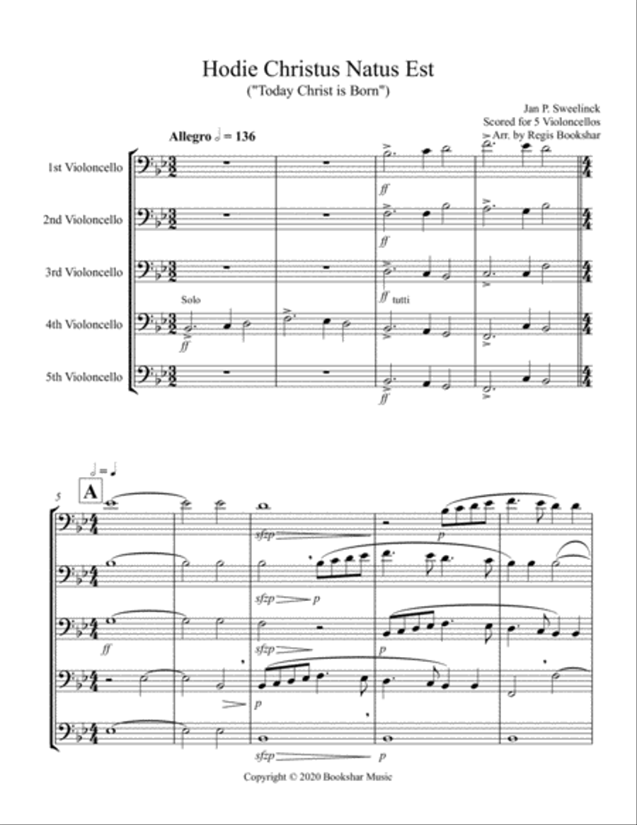 Hodie Christus Natus Est (Violoncello Quintet) String Quintet scores gallery preview page 1