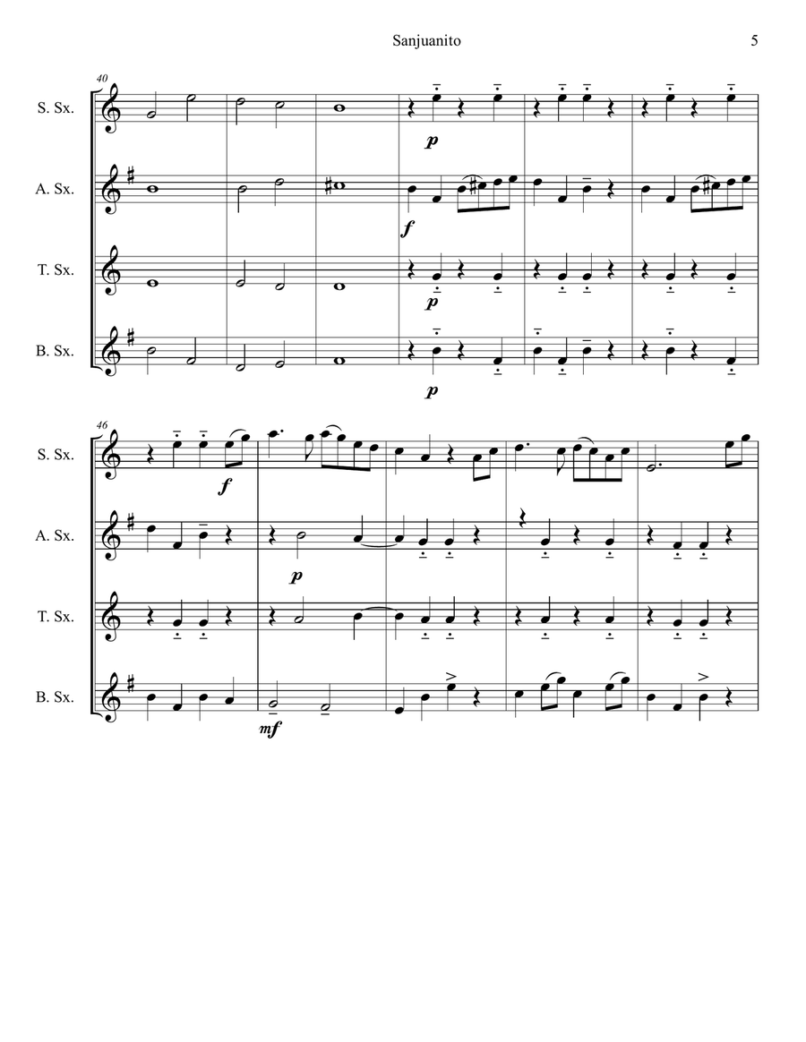 Mi chagrita caprichosa (Sanjuanito) Woodwind Quartet scores gallery preview page 5