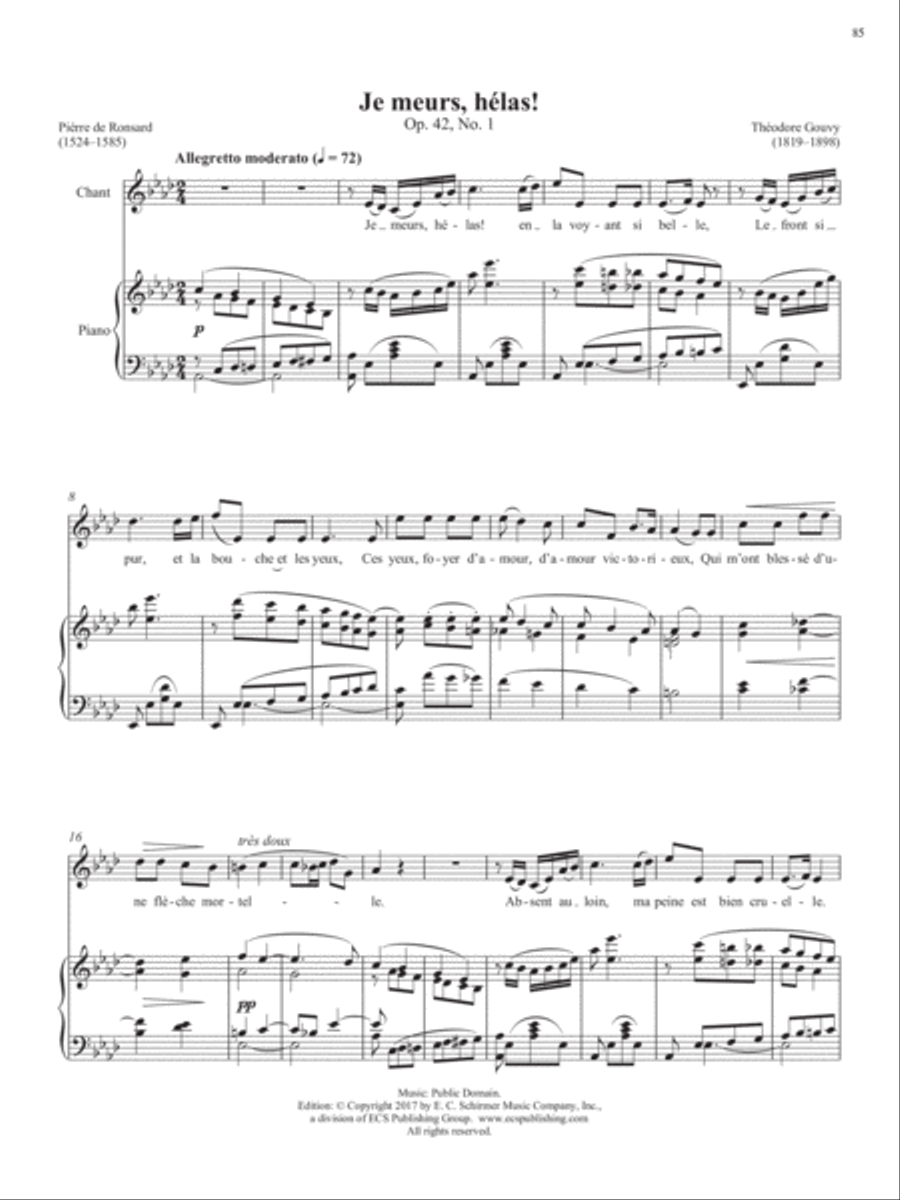Op. 42, No. 1: Je meurs, h√©las! from Songs of Gouvy, V1 Piano Accompaniment scores gallery preview page 2