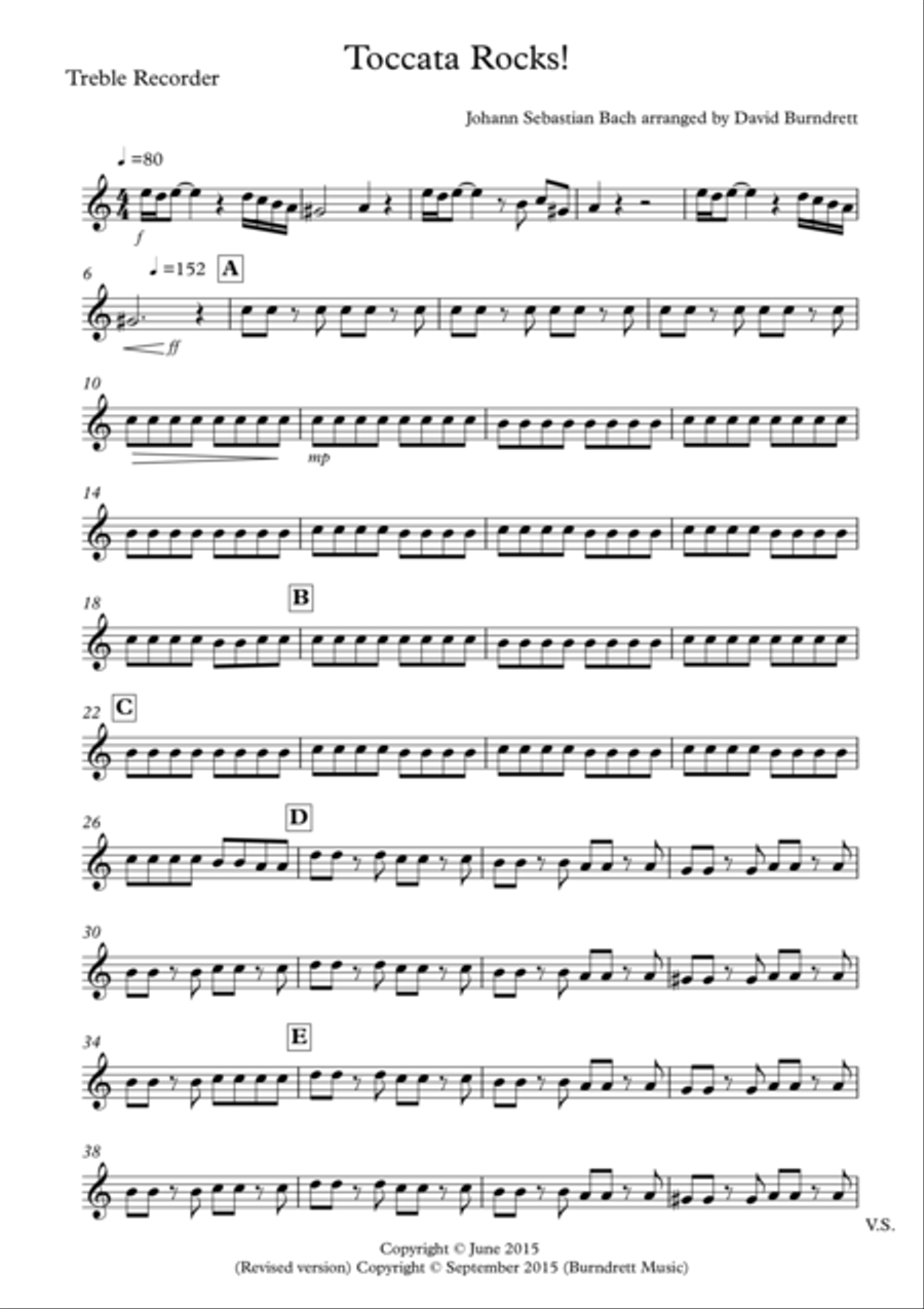 Toccata by Bach Rocks! for Recorder Quartet Recorder scores gallery preview page 6