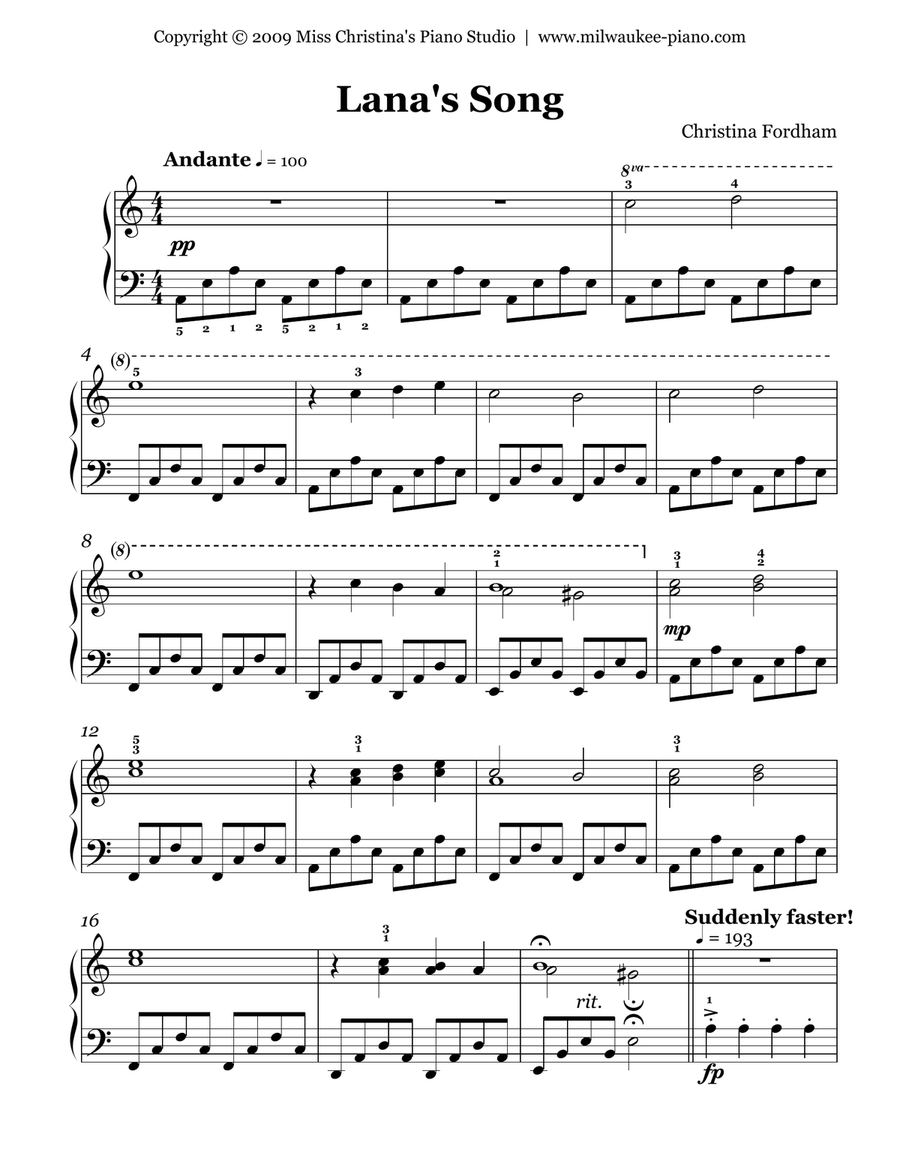 Lana's Song (Easy Piano Solo) Easy Piano scores gallery preview page 1