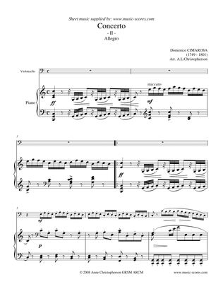 Book cover for Cimarosa Allegro - 2nd movement from Oboe Concerto - Cello and Piano