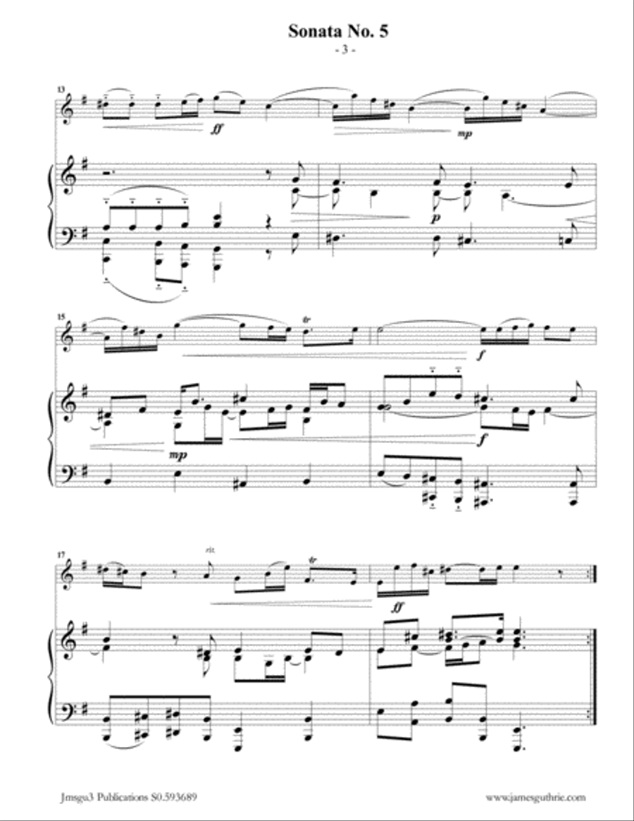 Vivaldi: Sonata No. 5 for Flute & Piano Flute Solo scores gallery preview page 3