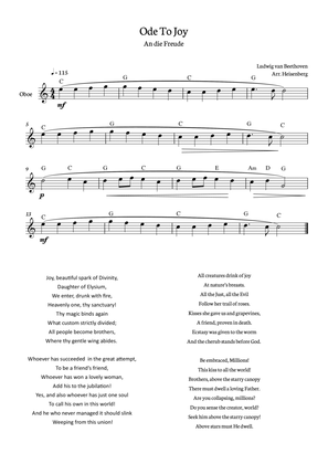 Beethoven - Ode To Joy for oboe in C with chords